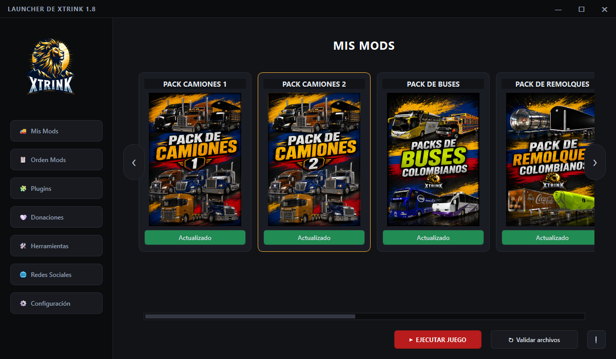 Interfaz de Xtrink Launcher